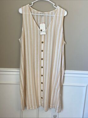 Wonderly Linen Blend Striped Sleeveless Button-Front Midi Dress Size XL, Beach
